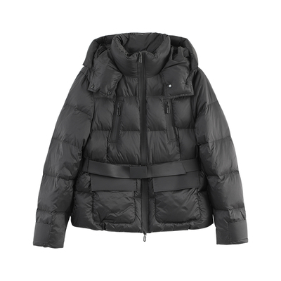 短款压胶收腰立领连帽羽绒服