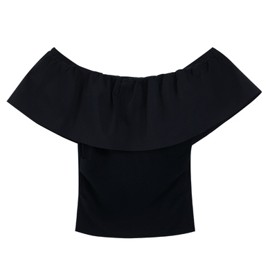 pusumede 在逃少女 荷叶边一字肩短袖t恤女漂亮别致小衫气质上衣