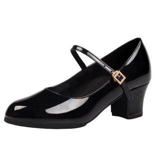 舞诺亮面舞蹈鞋广场舞鞋粗跟方口跳舞鞋中跟摩登比赛演出民族舞鞋