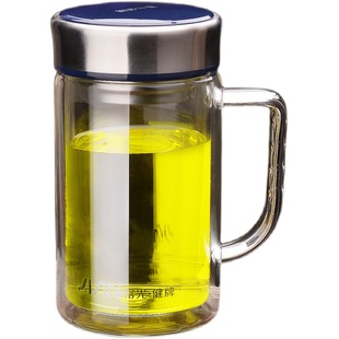 富光玻璃杯双层便携水杯男女大容量家用泡茶杯子透明带盖过滤茶杯