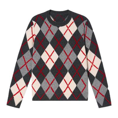 PSALTER诗篇学院风羊毛菱形格圆领宽松落肩针织衫2025冬款