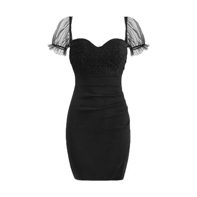 主播风上镜网纱低胸短袖连衣裙