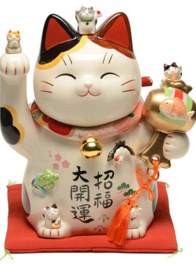 手工彩绘招财猫摆件药师窑陶瓷