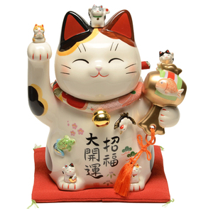 手工彩绘招财猫摆件药师窑陶瓷