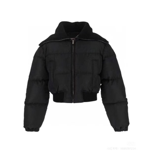 老钱风英伦纯色毛织翻领海军领面包服短款收腰羽绒服外套女冬季.