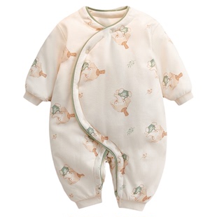 婧麒新生婴幼儿衣服保暖夹棉连体衣秋冬季宝宝棉服加厚冬季外出服