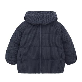 派町童装男童羽绒服2026新款大童儿童竖条纹连帽保暖外套秋冬装男