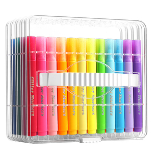 水彩笔小学生美术专用彩笔荧光笔带闪粉儿童闪光马克笔闪光笔珠光笔亮晶晶画笔彩色笔流沙画画闪闪发光笔
