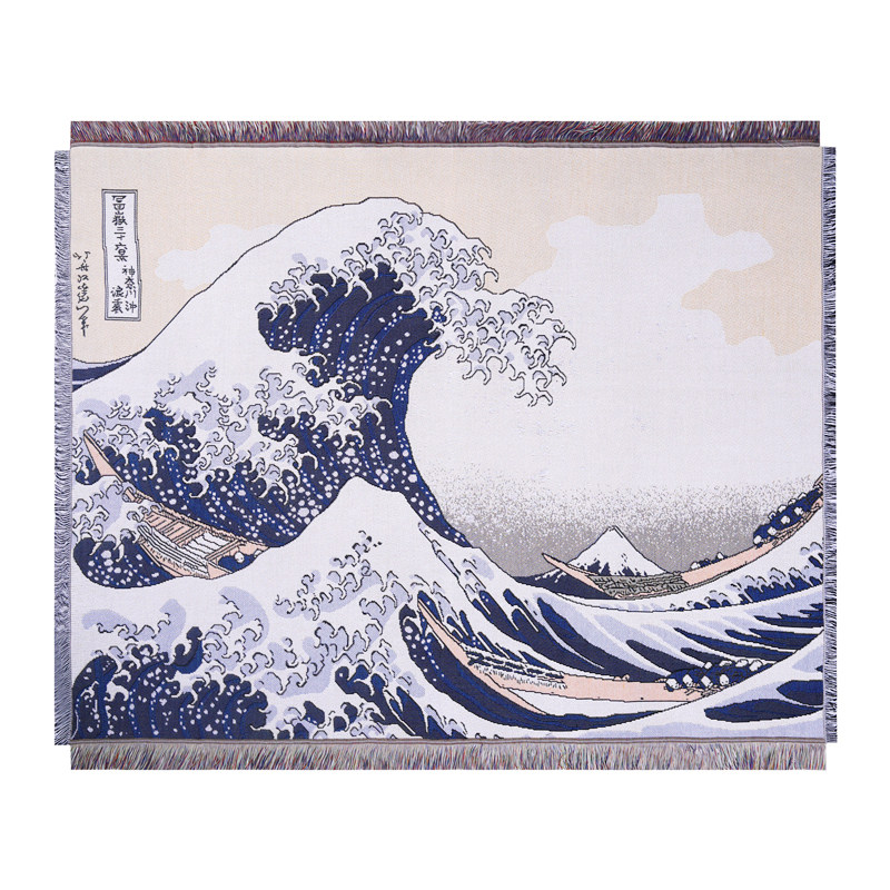 神奈川冲浪日式风浮世绘装饰毯