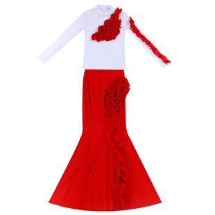 旗袍斗笠走秀舞蹈服珊瑚颂同款模特秀服现代舞开场舞中国舞伴舞裙