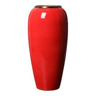 景德镇陶瓷干花花器新中式简约现代花瓶中国红金家居卧室居家装饰