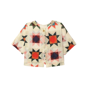 BEAMSBOY女装无领短袖衬衫新款复古民族风花上衣010092X