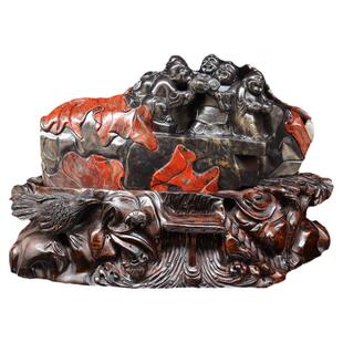 玉逸 天然玉石雕件 桂林鸡血玉石五子献福31-19-12cm 4759g含底座