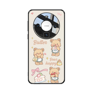 黄油小熊适用华为mate60pro手机壳新款高级感皮质可爱春天mt60por外壳全包防摔素皮Meta高档碎花卡通女小羊皮