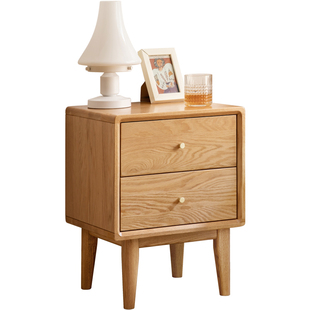 源氏木语百伦沙全实木床头柜现代简约橡木床边柜卧室原木储物柜