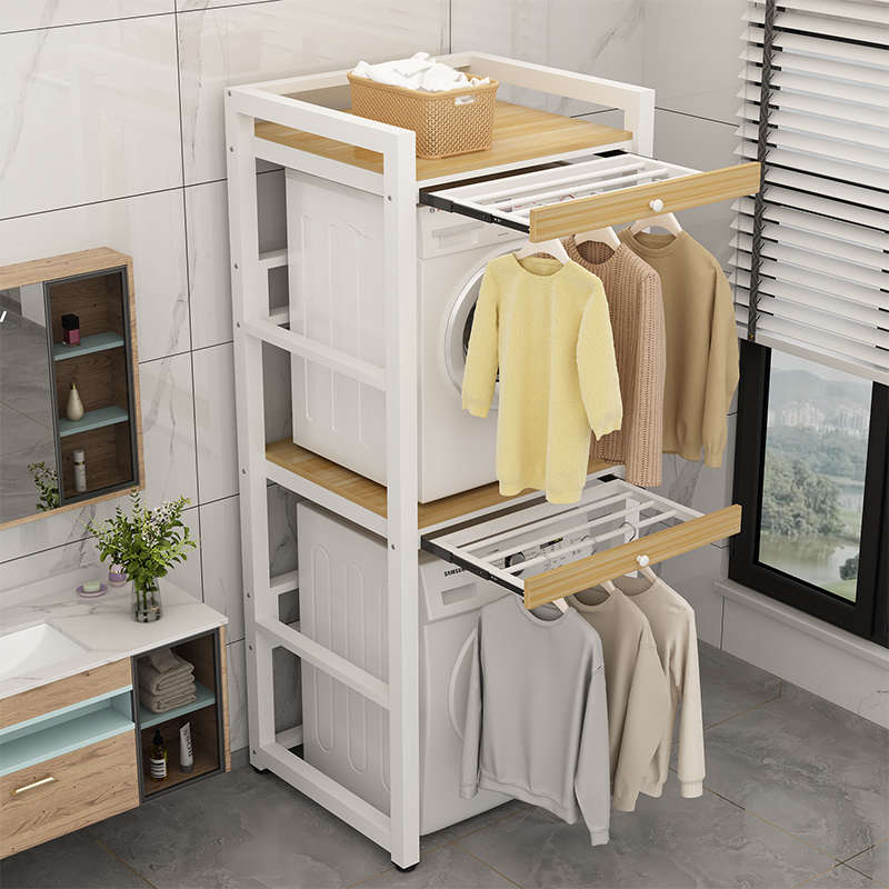 洗衣机置物架阳台晒洗衣服一体架子双层卫生间储物架滚筒烘干机架