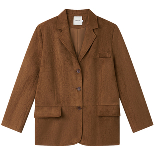 Halo Luu 美拉德麂皮绒西装外套女春季韩系复古宽松休闲棕色西服