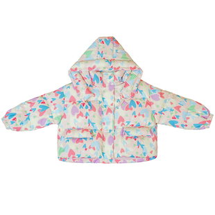 鸭鸭儿童加厚羽绒服洋气女童冬装连帽外套幼儿宝宝彩色爱心印花