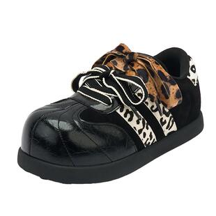 EBLAN/伊伴美拉德豹纹德训鞋女2025秋冬新款加绒内增高休闲板鞋子