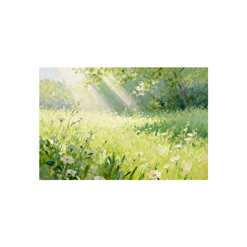 纯手绘油画林间草地横版装饰挂画