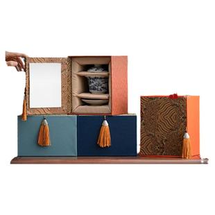 三才盖碗锦盒高档皮质流苏礼盒包装盒盖碗茶叶罐礼品包装空盒子