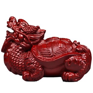 红色龙龟木质龙头龟玄武雕刻摆件家居客厅吉祥物装饰红木工艺品