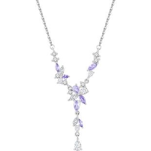 中国黄金珍尚银纯银紫藤花项链小众设计情人节新年礼物送女友S925