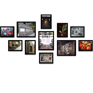 复古四川火锅店餐馆饭店装饰画宽窄巷子有框老照片墙重庆小面挂画