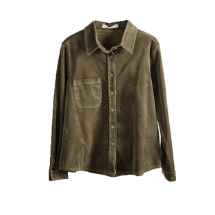 橄榄绿灯芯绒衬衫女2026年秋冬新款纯棉复古时髦衬衣百搭叠穿上衣