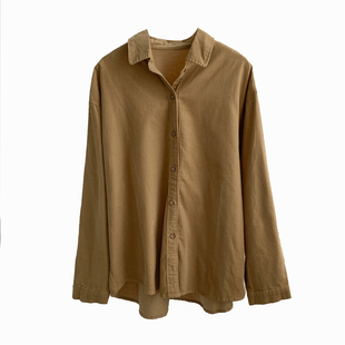 温柔风灯芯绒长袖衬衫女韩版秋季宽松粉红色上衣衬衣POLO领外套女