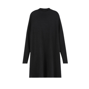大码宽松毛衣连衣裙微胖mm秋冬半高领中长法式针织打底内搭小黑裙