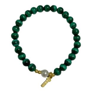 孔雀石手串S925上上签纯银配饰珍珠点缀原创设计款能量再生6mm