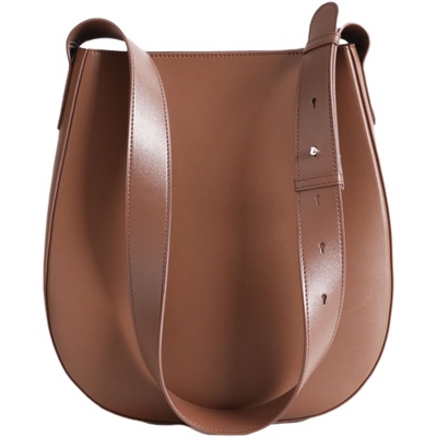 韩国宽带真皮女大容量腋下水桶包