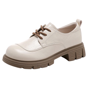 星期六2025春季新款系带厚底乐福鞋百搭复古女鞋英伦风黑色小皮鞋