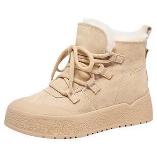 星期六雪地靴冬季新款棕色加绒保暖舒适厚底女靴子SSC411A659