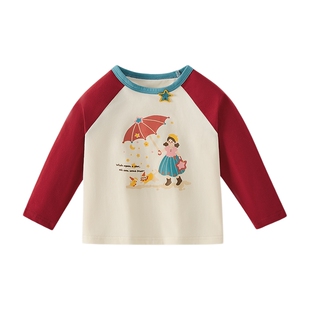 儿童T恤春秋长袖女童春装红色上衣2026新款洋气3岁宝宝春款打底衫