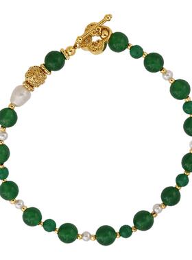 新中式国潮风复古宫廷风手链「山水」OT扣绿色玛瑙轻奢小众设计感