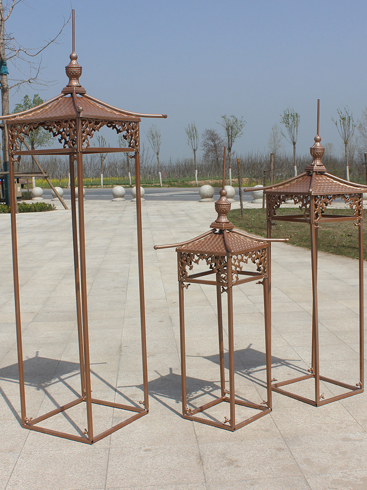 婚庆新款中式铁艺路引双层六角亭子婚庆中国风舞台装饰道具婚礼堂