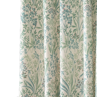 湛蓝原创布艺成品窗帘棉麻森林轻奢半遮光帘卧室飘窗帘客厅帘定制