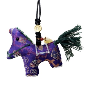 新款国潮真丝香云纱马上有钱中式非遗宋锦手工配饰小挂件项链生肖