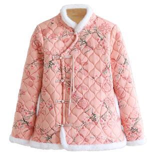 洋气小花袄秋冬新款民族风盘扣小棉衣碎花色加绒加厚棉服唐装上衣