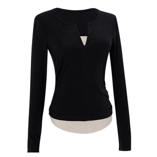 成人舞蹈服芭蕾舞显瘦假两件上衣春秋长袖中国舞现代舞形体练功服