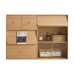 三又木实木书柜家用组合柜自由组合柜客厅展示柜中古风原木储物柜