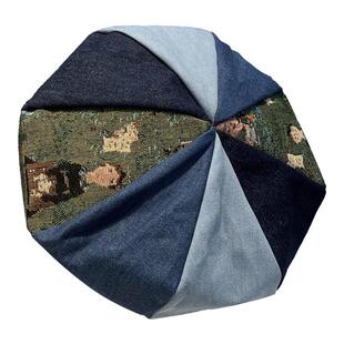 新款牛仔拼接时尚个性八角帽女夏季百搭油画贝雷帽出游遮阳画家帽