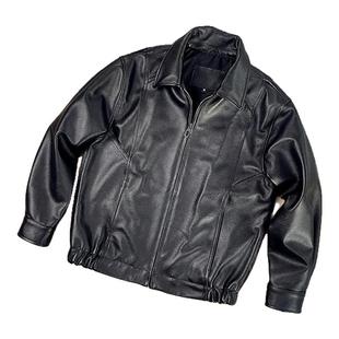 高级港风真皮皮衣90年代头层小牛皮外套复古宽松翻领行政夹克男女
