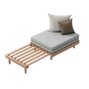 全实木沙发床橡木现代简约抽拉伸缩床小户型榻榻米单人床1米折叠