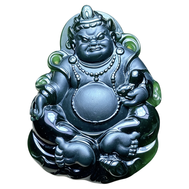 翠贵人冰种墨翠财神如意吊坠高档