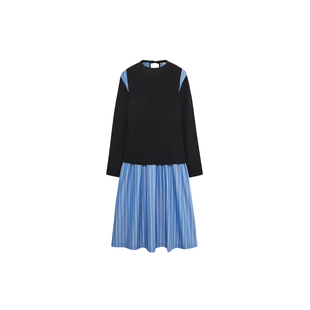 官方授权 SHORT SENTENCE 短句23秋冬 条纹拼接假两件连衣裙