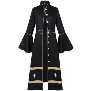 中世纪僧侣服巫师牧师cos服万圣节神职连衣裙长袍朋克角色扮演服
