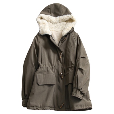 加厚保暖派克服中长款女连帽外套